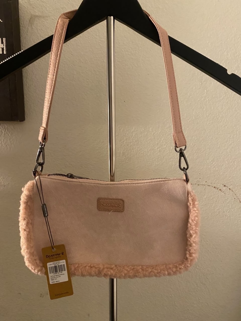 BearPaw Blush Pink Shearling-Trim Mini Shoulder Bag